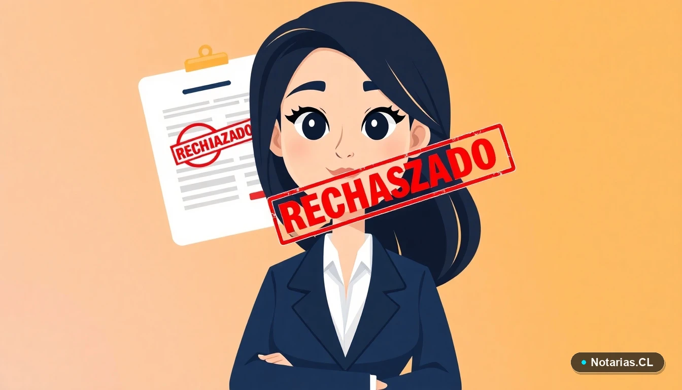 Ilustración de una abogada explicando el proceso de una carátula rechazada por el Conservador de Bienes Raíces.