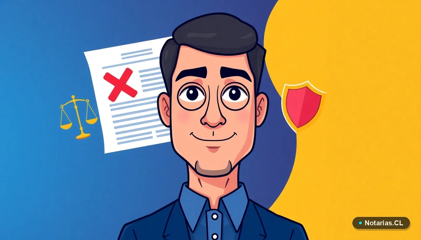 Representación gráfica de un contrato de arriendo con una cláusula anulada, junto a iconos de balanza de justicia y escudo protector, simbolizando la defensa legal contra abusos en arriendos en Chile.