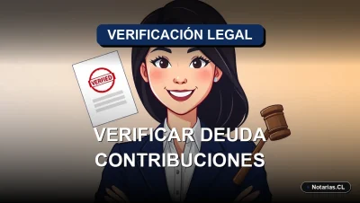 Ilustración de una joven abogada profesional sonriente, con atuendo corporativo, junto a un contrato digital y un sello notarial flotantes. Representa la importancia de la verificación legal de deudas de contribuciones antes de comprar una propiedad en Chile.