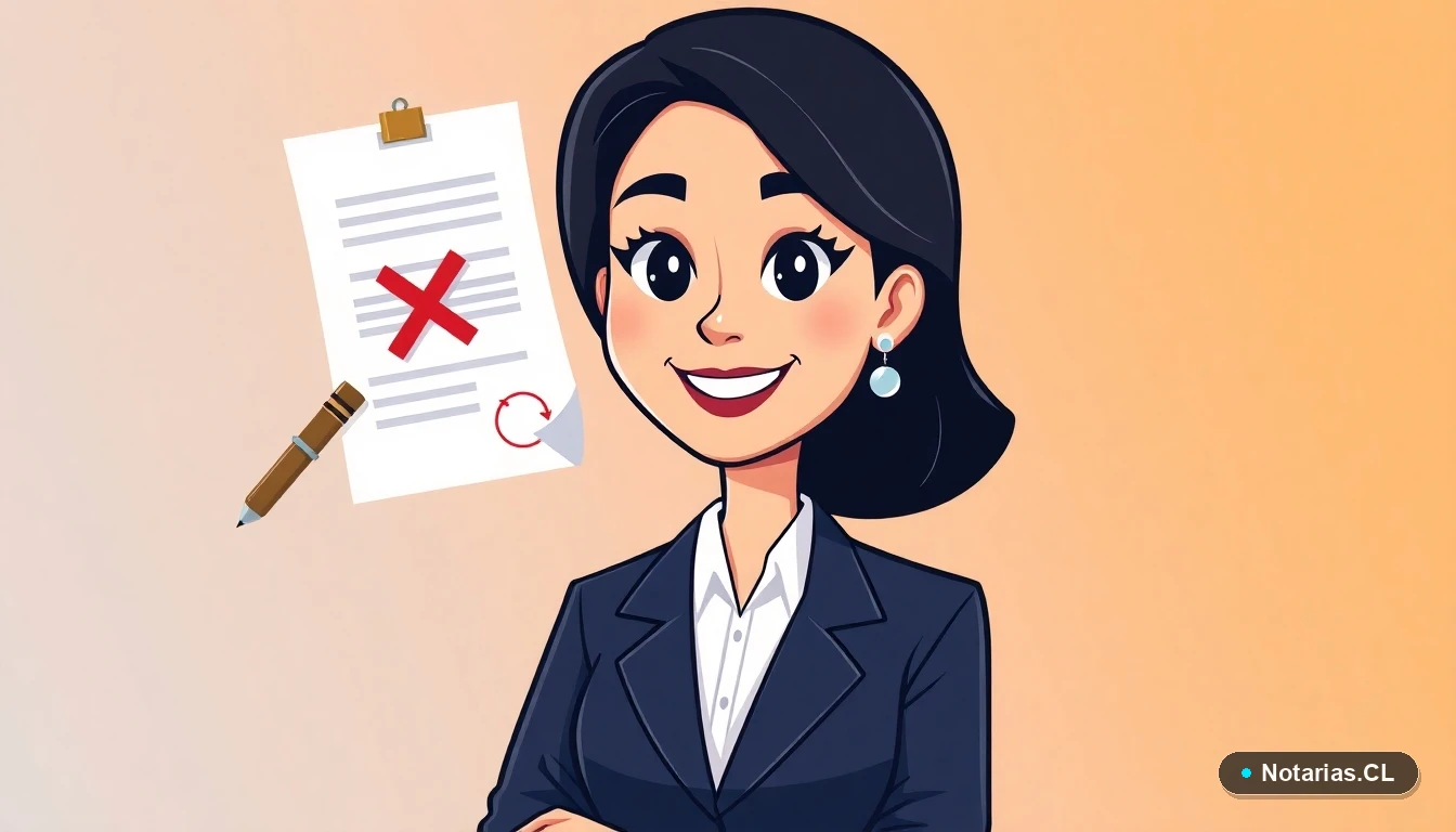 Ilustración de una abogada explicando los documentos notariales más rechazados y cómo corregirlos.