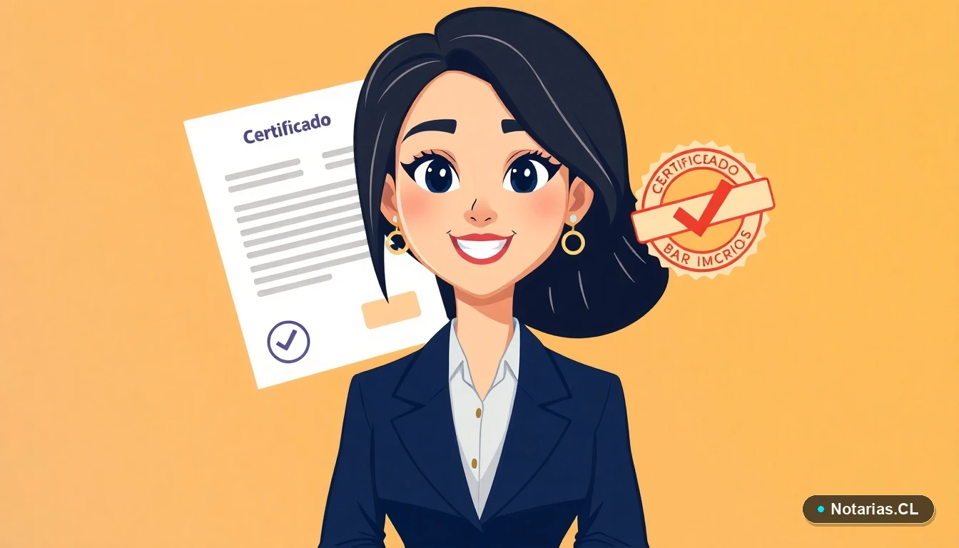 Ilustración de una abogada asesorando sobre la obtención del certificado correcto del Registro Civil de Chile.