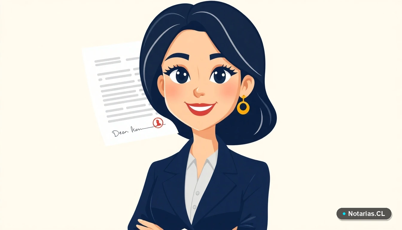 Ilustración de una abogada experta junto a un contrato de promesa de compraventa, representando seguridad legal en transacciones inmobiliarias.