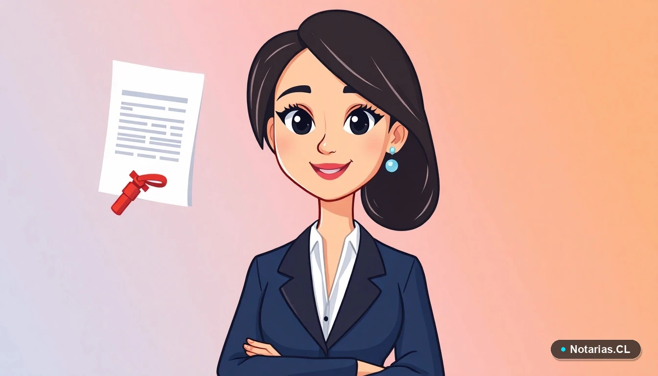 Ilustración de una abogada explicando el documento de mandato notarial para terceros.