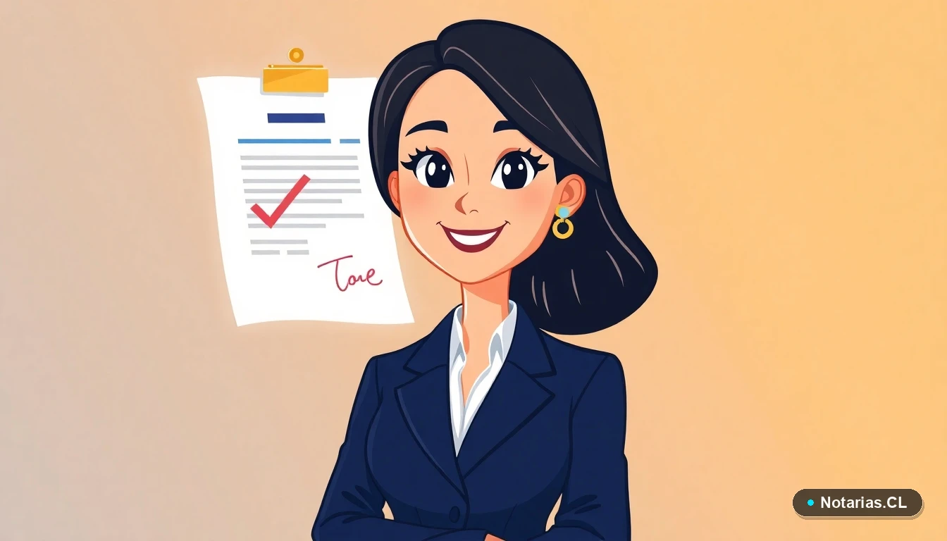 Ilustración de una abogada explicando el proceso de poder simple digital en Chile.