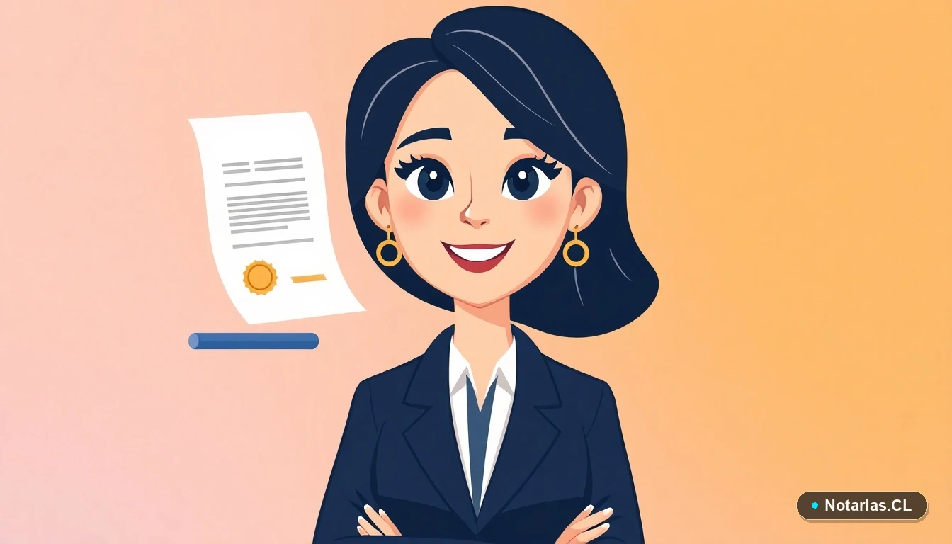 Ilustración de una abogada explicando el proceso de reclamación notarial en Chile.