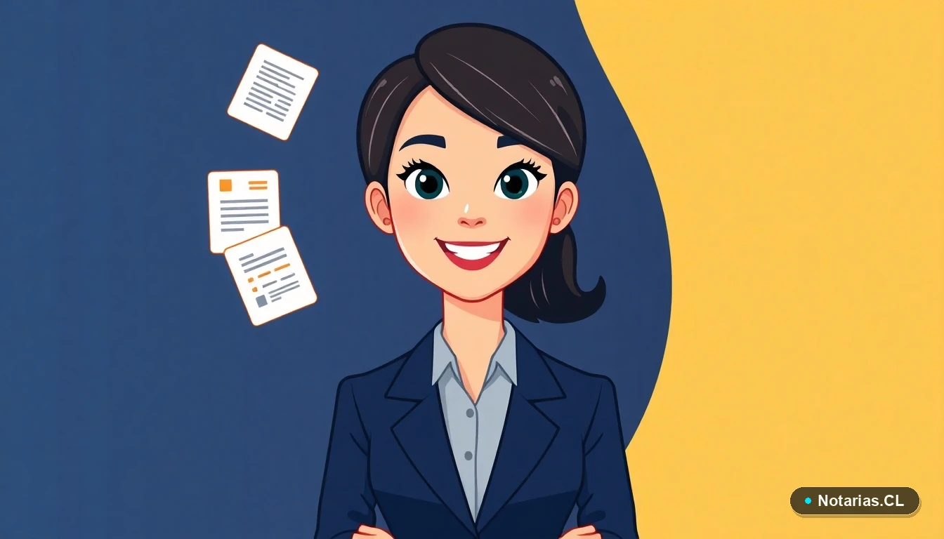 Ilustración de una abogada explicando los errores comunes en un poder notarial chileno.